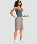 women's high rise bermuda shorts 12'' in taupe - matching outfits view