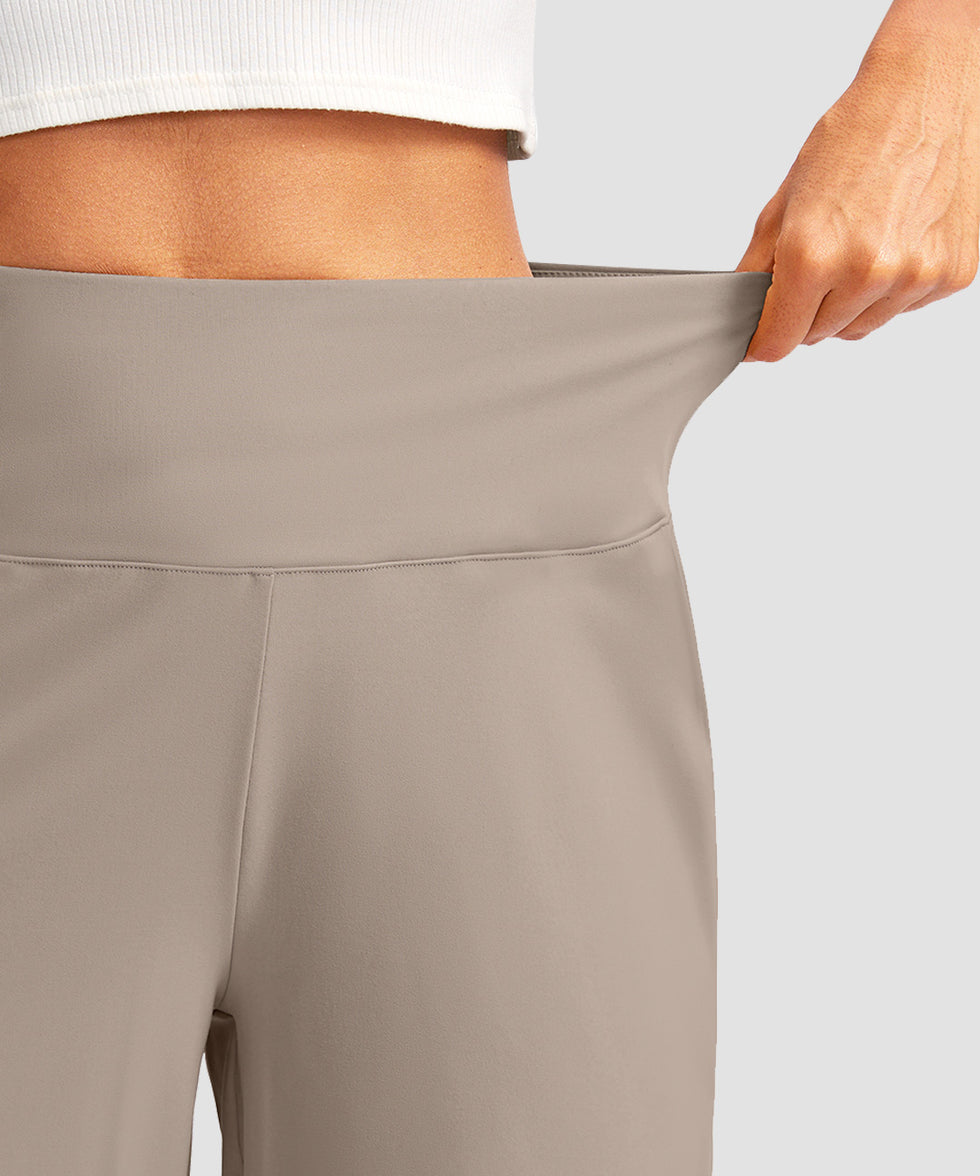 women's high rise bermuda shorts 12'' in taupe - waistband detail view