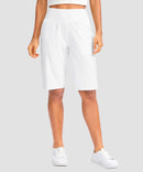 women's high rise bermuda shorts 12'' in white - front view