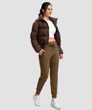 women's high rise fleece-lined joggers in coffee - matching outfits view