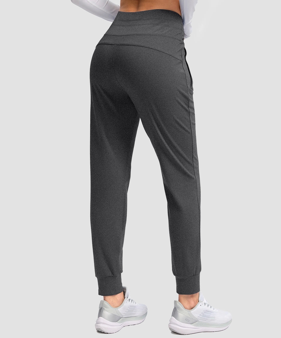 women's high rise fleece-lined joggers in heather charcoal - back view