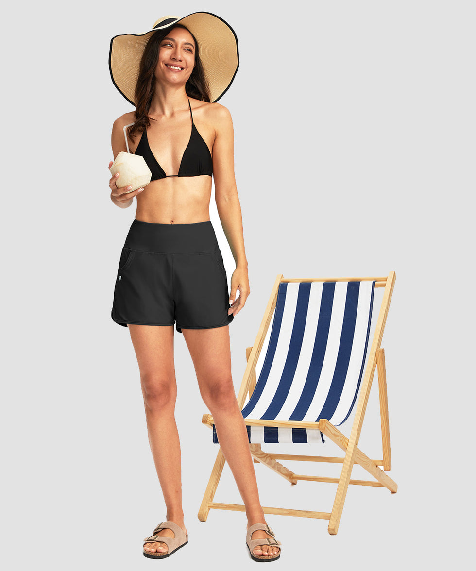 women's high rise slit with pockets shorts 3'' in black - matching outfits view