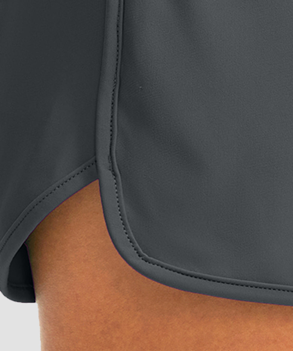 women's high rise slit with pockets shorts 3'' in dark gray - hem detail view