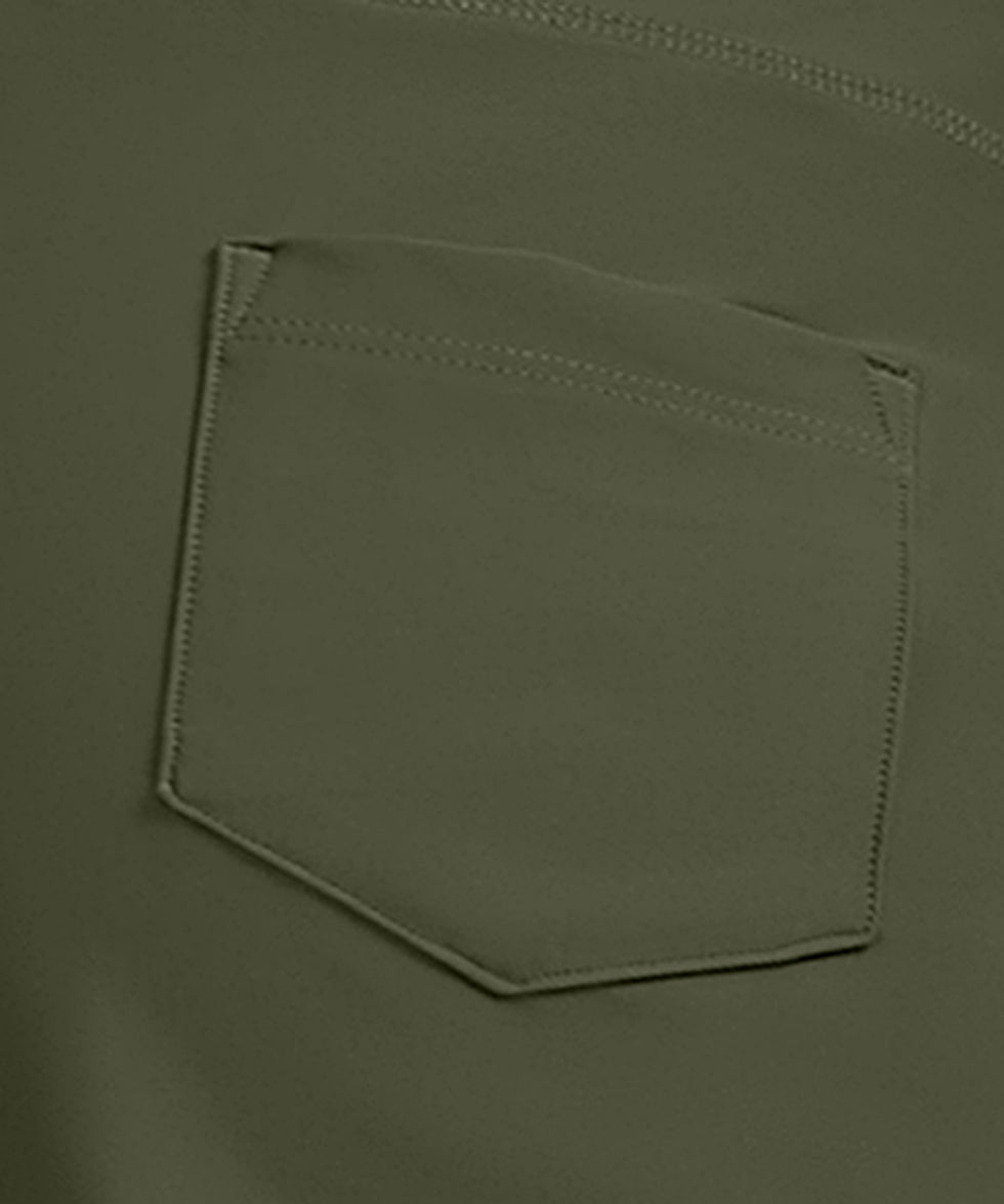 women's high rise slit with pockets shorts 3'' in olive green - fabric detail view