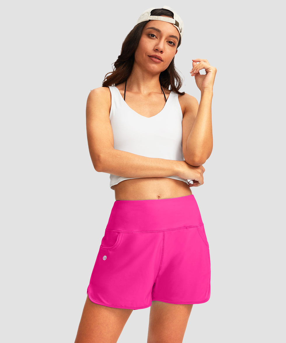 women's high rise slit with pockets shorts 3'' in rosy - front view