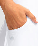 women's high rise slit with pockets shorts 3'' in white - pocket detail view
