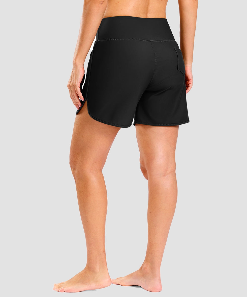 women's high rise slit with pockets shorts 5'' in black - back view
