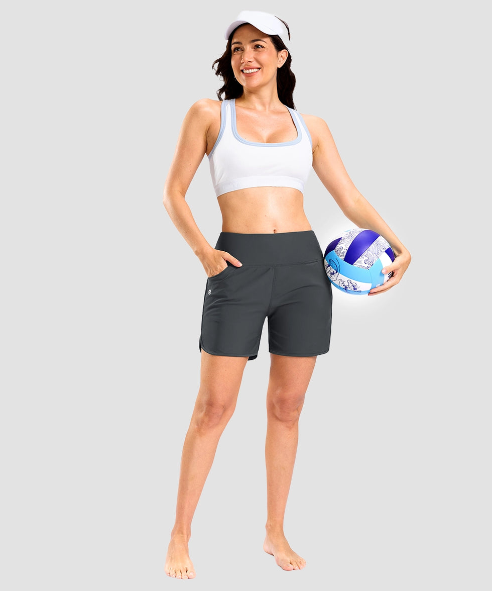 women's high rise slit with pockets shorts 5'' in dark gray - matching outfits view
