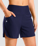 women's high rise slit with pockets shorts 5'' in navy - front view