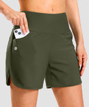 women's high rise slit with pockets shorts 5'' in olive green - pocket detail view