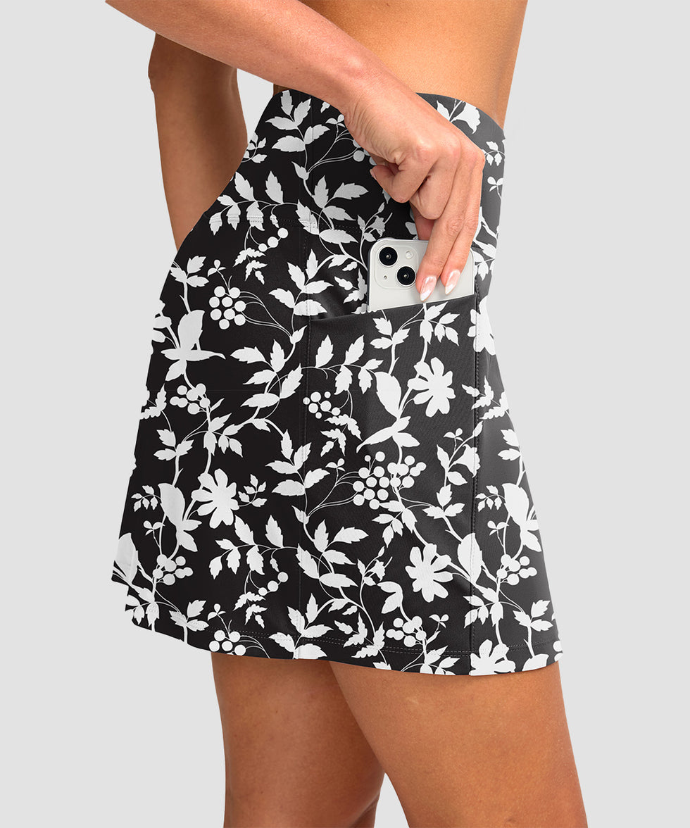 women's high rise with 4 pockets skirt in black floral - side view