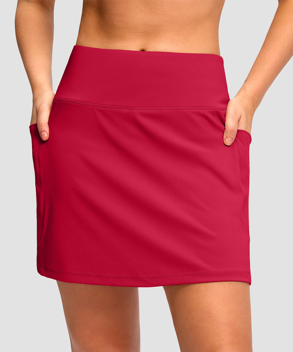 women's high rise with 4 pockets skirt in dark red - front view