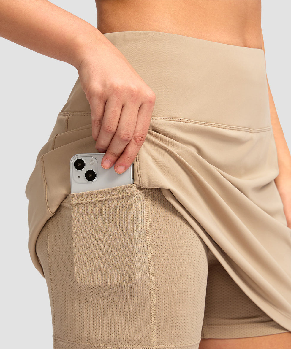 women's high rise with 4 pockets skirt in light khaki - pocket detail view