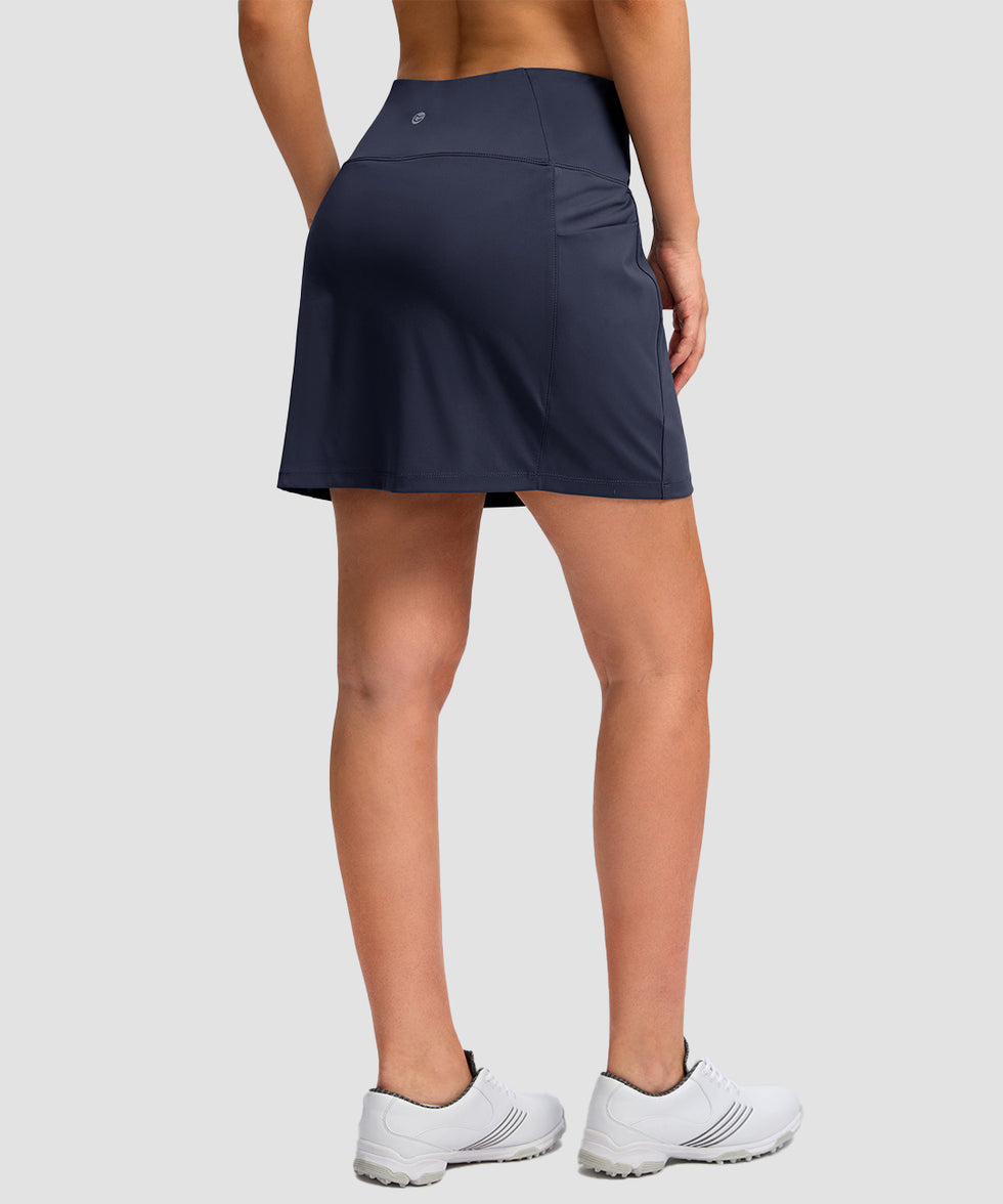 women's high rise with 4 pockets skirt in navy - back view