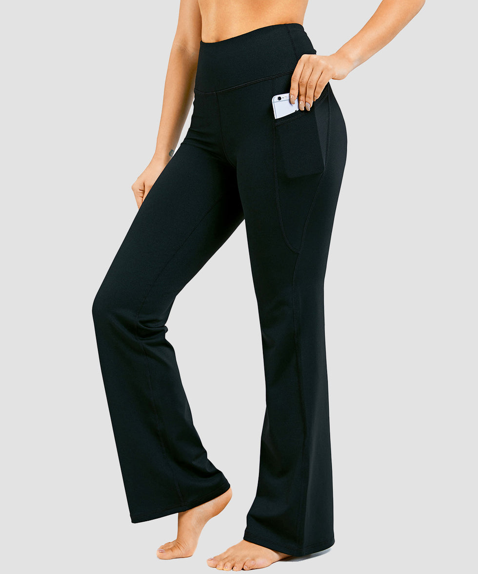 women's high waist flare leggings in black - side view