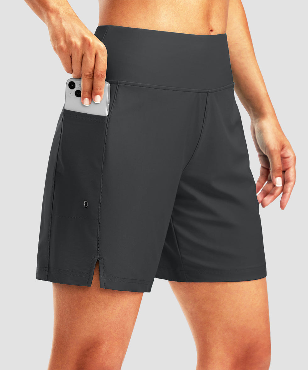 women's high waist lined swim shorts 7'' in dark gray - pocket detail view