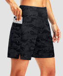 women's high waist lined swim shorts 7'' in gray camo - front view