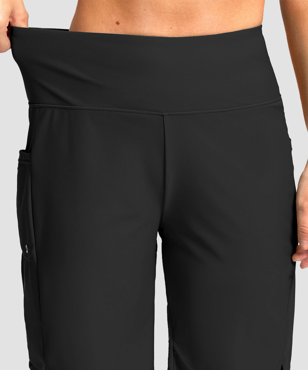 women's high waist lined swim shorts 9' in black - waistband detail view