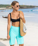 women's high waist lined swim shorts 9' in cyan - pose detail view-1