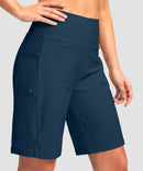 women's high waist lined swim shorts 9' in dark blue - side view