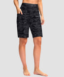 women's high waist lined swim shorts 9' in gray camo - side view
