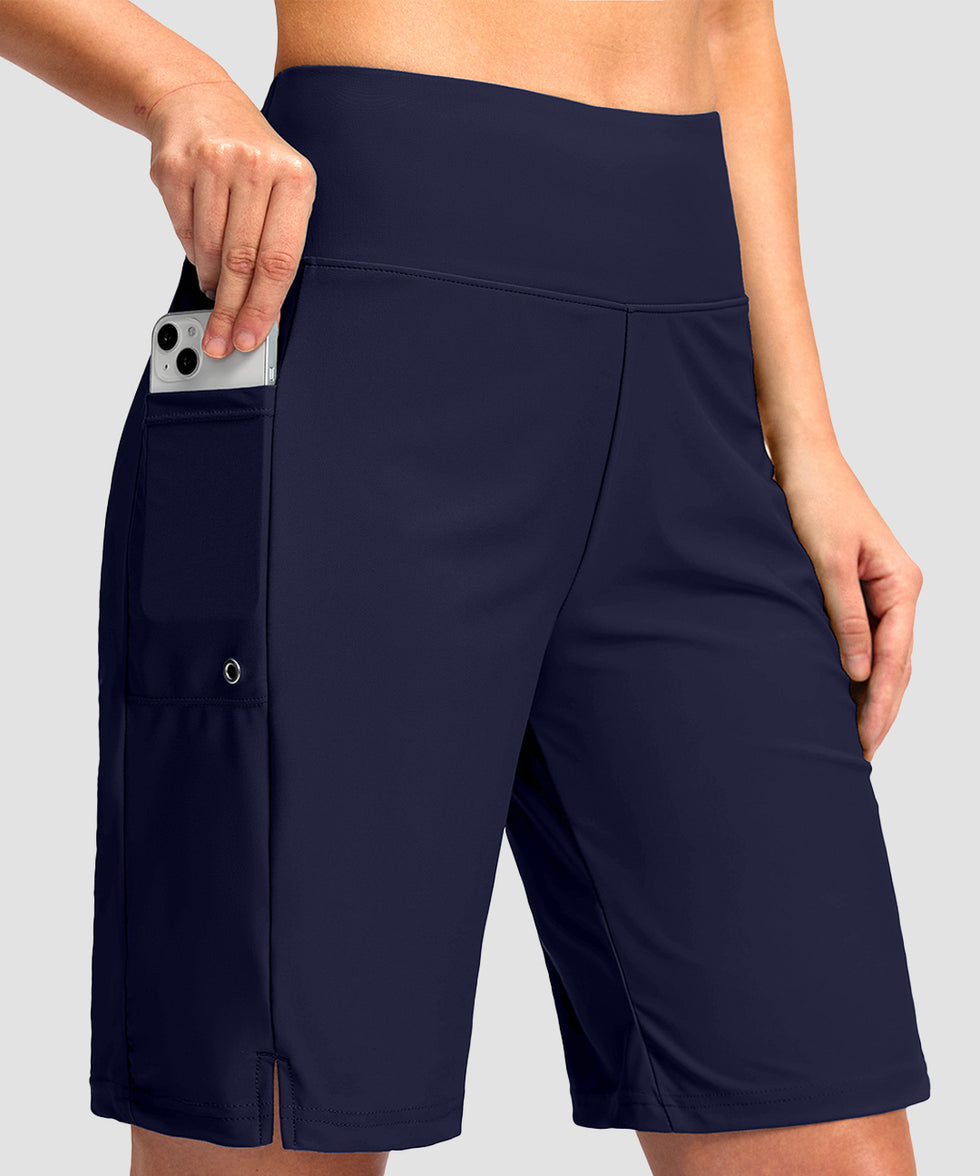 women's high waist lined swim shorts 9' in navy - front view