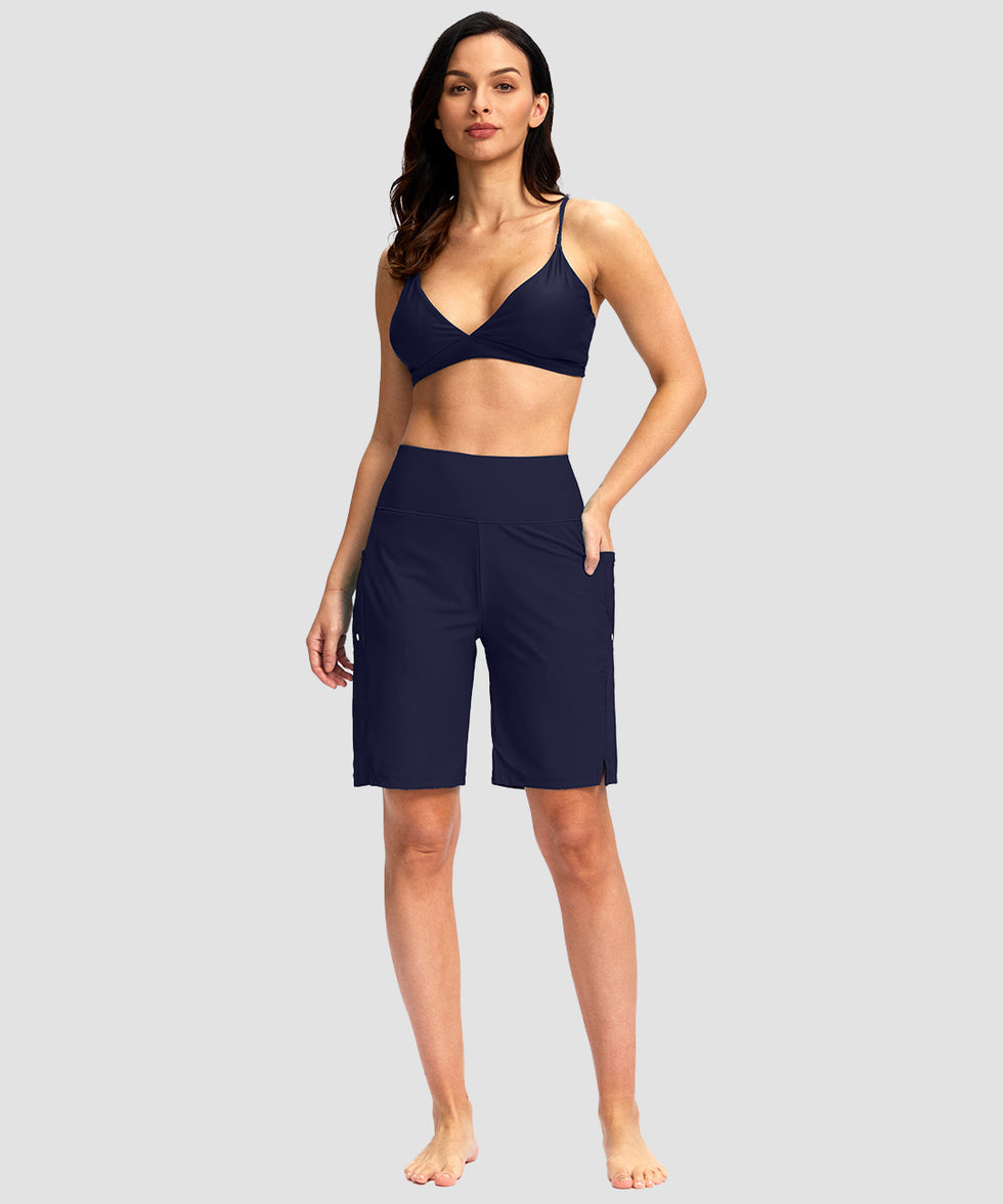 women's high waist lined swim shorts 9' in navy - matching outfits view