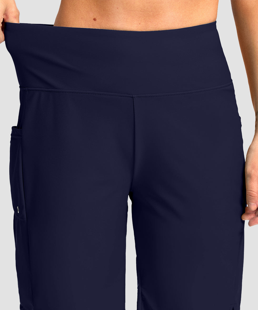 women's high waist lined swim shorts 9' in navy - waistband detail view