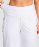 women's high waist lined swim shorts 9' in white - waistband detail view