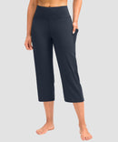 women's high waist straight capris in navy - front view