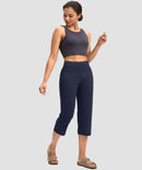 women's high waist straight capris in navy - side view
