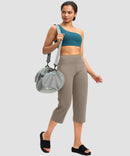 women's high waist straight capris in taupe - front view