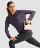 women's hip-length workout long sleeve in dusty purple - fabric detail view
