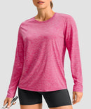women's hip-length workout long sleeve in heather rose - front view