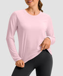women's hip-length workout long sleeve in light pink - front view