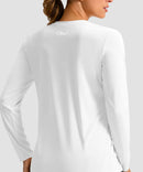 women's hip-length workout long sleeve in white - back view