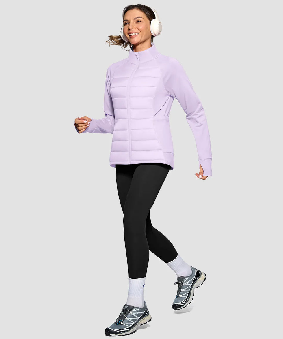 women's lightweight with 6 pockets puffer jacket in taro purple - side view