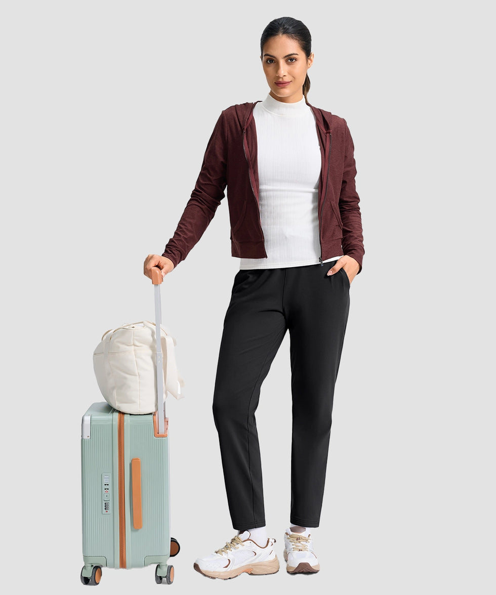 women's mid-rise fleece straight pants 27.5''/29'' in black - matching outfits view