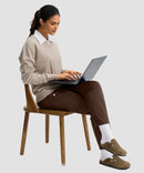 women's mid-rise fleece straight pants 27.5''/29'' in brown - matching outfits view 1