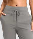 women's mid-rise fleece straight pants 27.5''/29'' in dark gray - waistband detail view