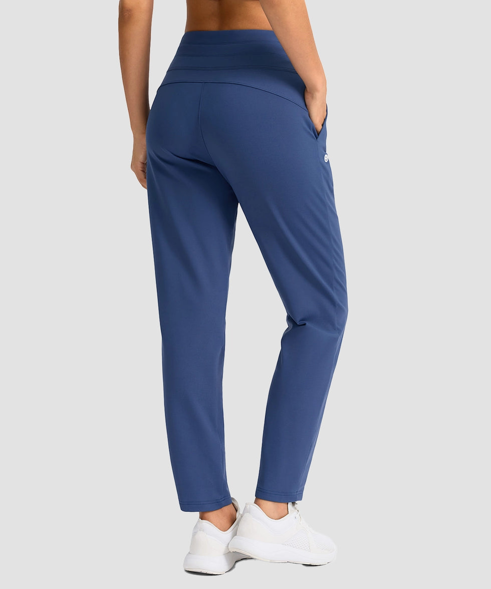 women's mid-rise fleece straight pants 27.5''/29'' in dusty blue - back view