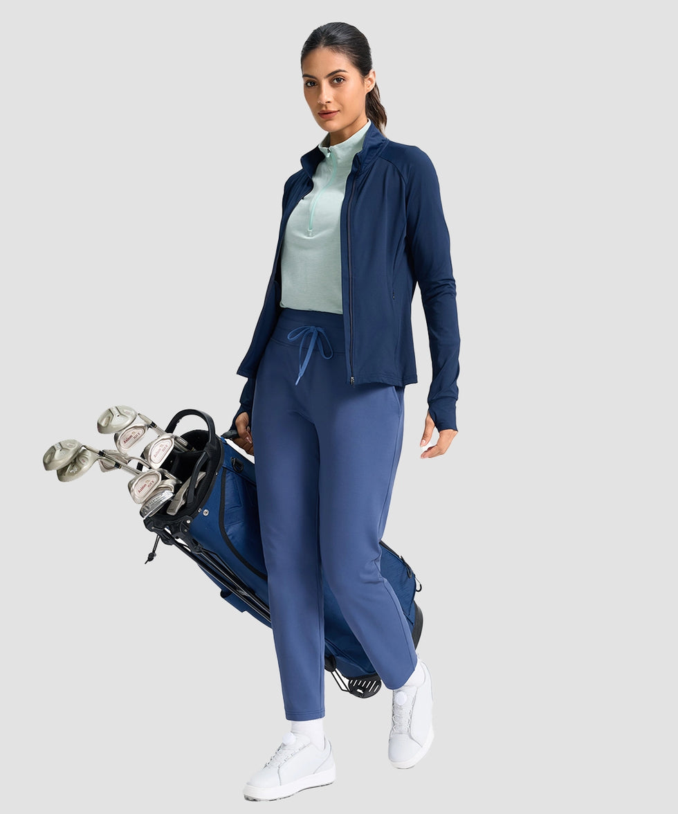 women's mid-rise fleece straight pants 27.5''/29'' in dusty blue - matching outfits view