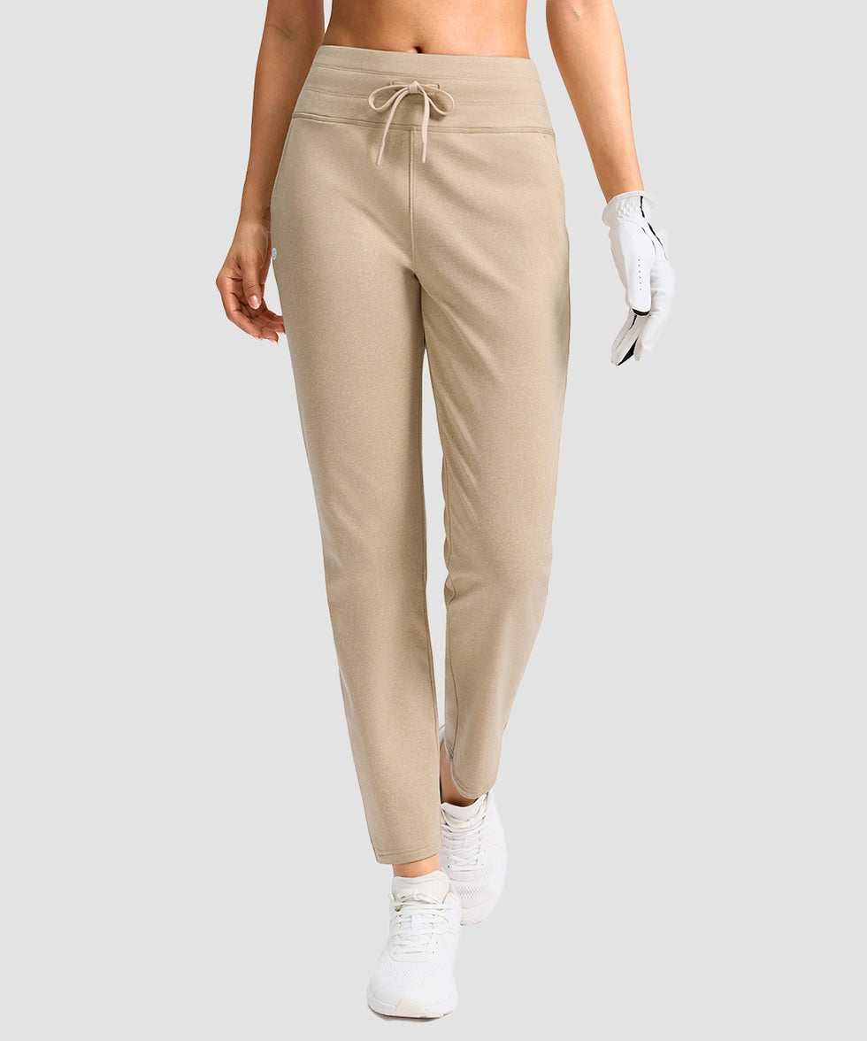 women's mid-rise fleece straight pants 27.5''/29'' in heather khaki - front view