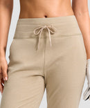 women's mid-rise fleece straight pants 27.5''/29'' in heather khaki - waistband detail view