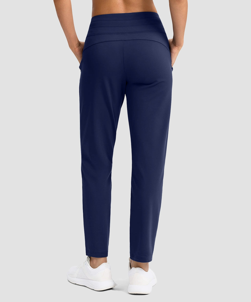 women's mid-rise fleece straight pants 27.5''/29'' in navy - back view