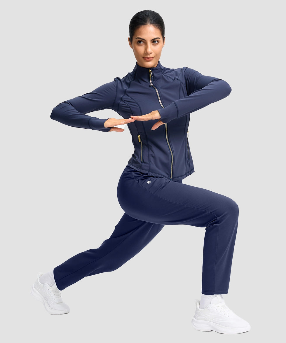 women's mid-rise fleece straight pants 27.5''/29'' in navy - matching outfits view