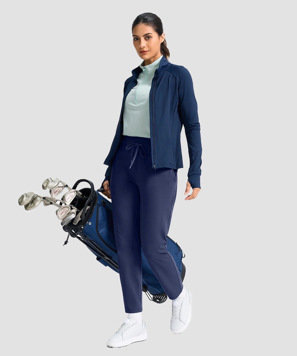 women's mid-rise fleece straight pants 27.5''/29'' in navy - matching outfits view 1