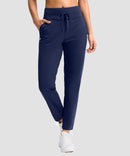 women's mid-rise fleece straight pants 27.5''/29'' in navy - pocket detail view