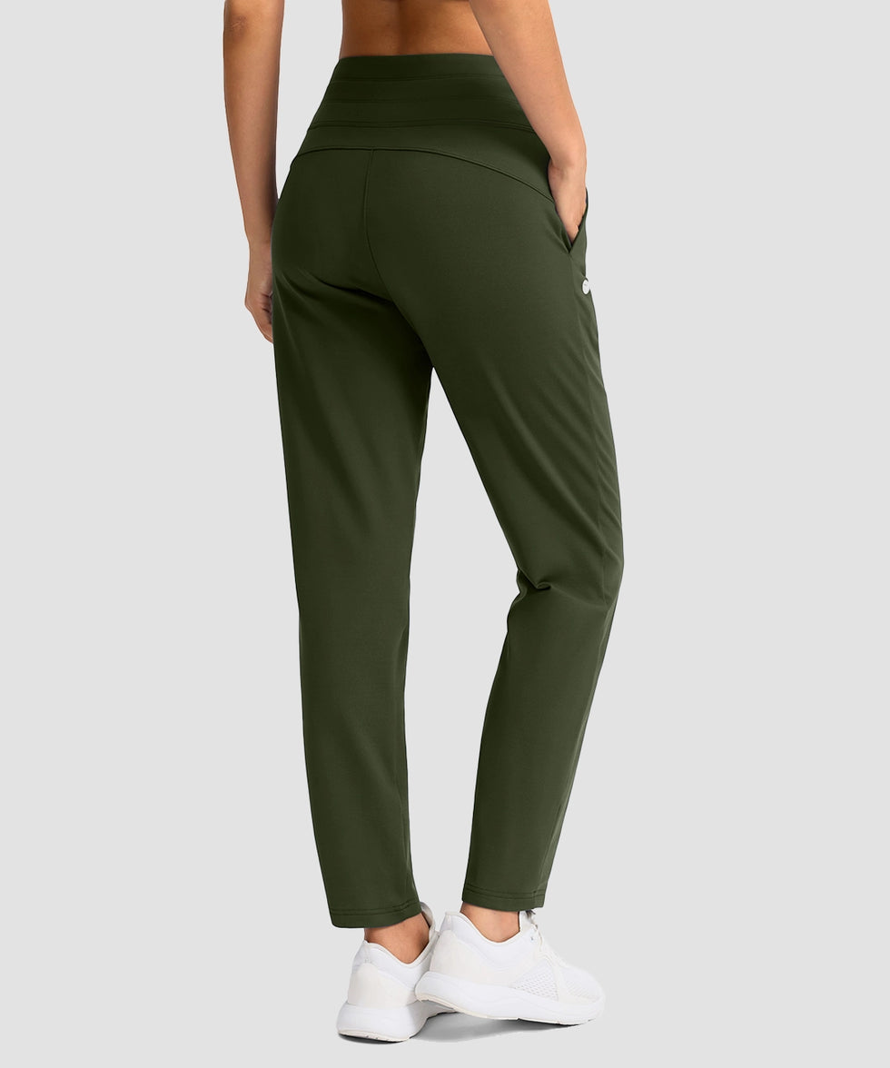 women's mid-rise fleece straight pants 27.5''/29'' in olive green - back view