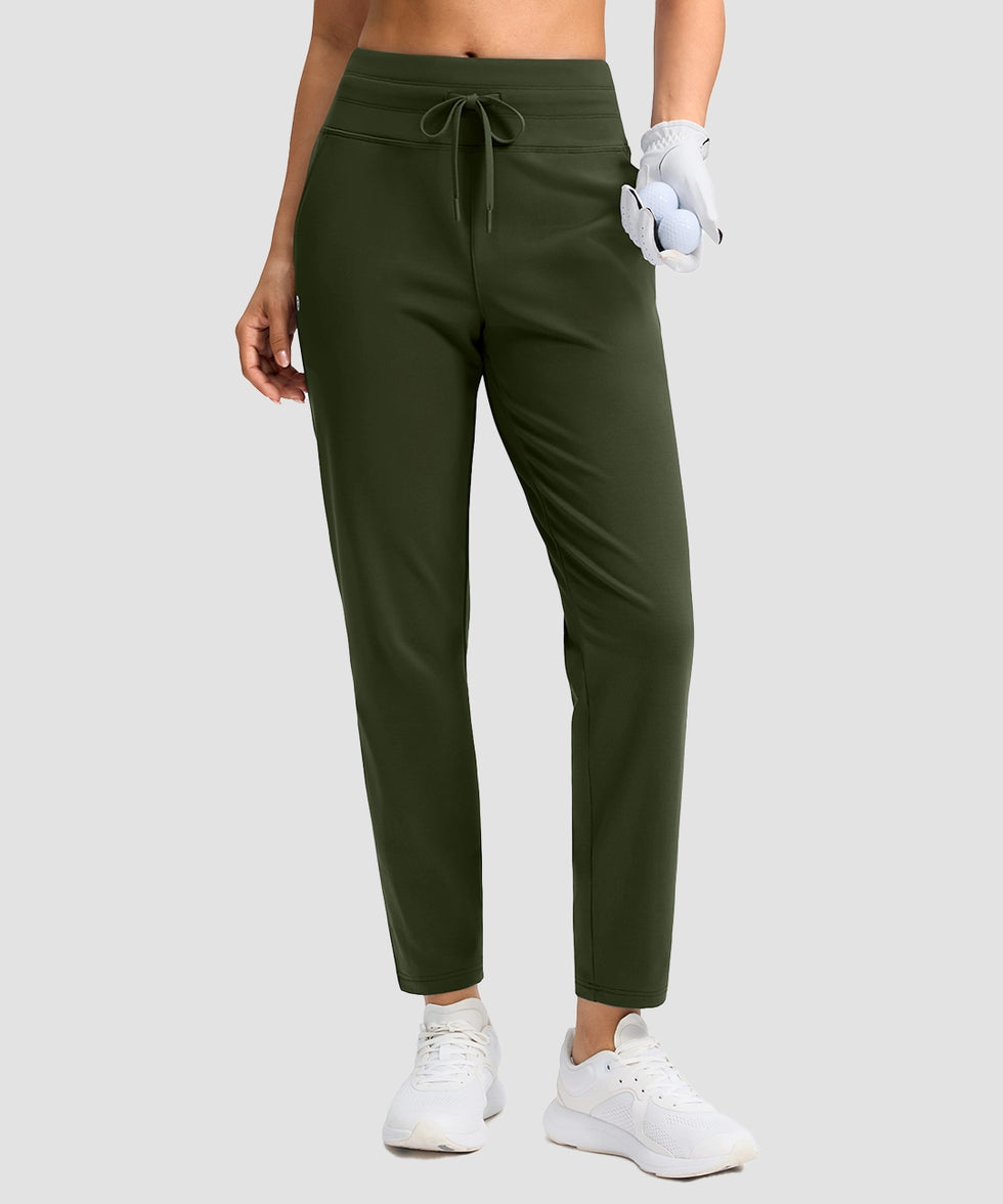 women's mid-rise fleece straight pants 27.5''/29'' in olive green - front view